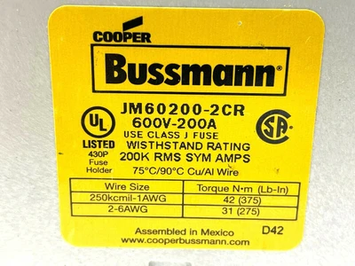 JM60200-2CR | Cooper Bussmann  Modular Fuse Block 600V 110-200A - New Other