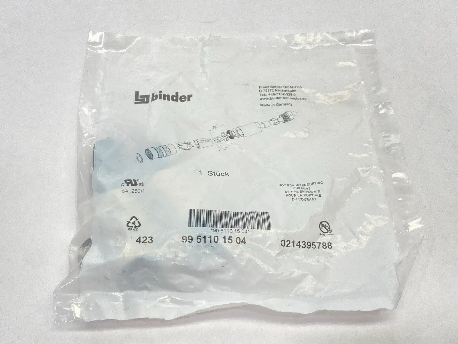 NEW BINDER CABLE CONNECTOR FEMALE M16 4-PIN