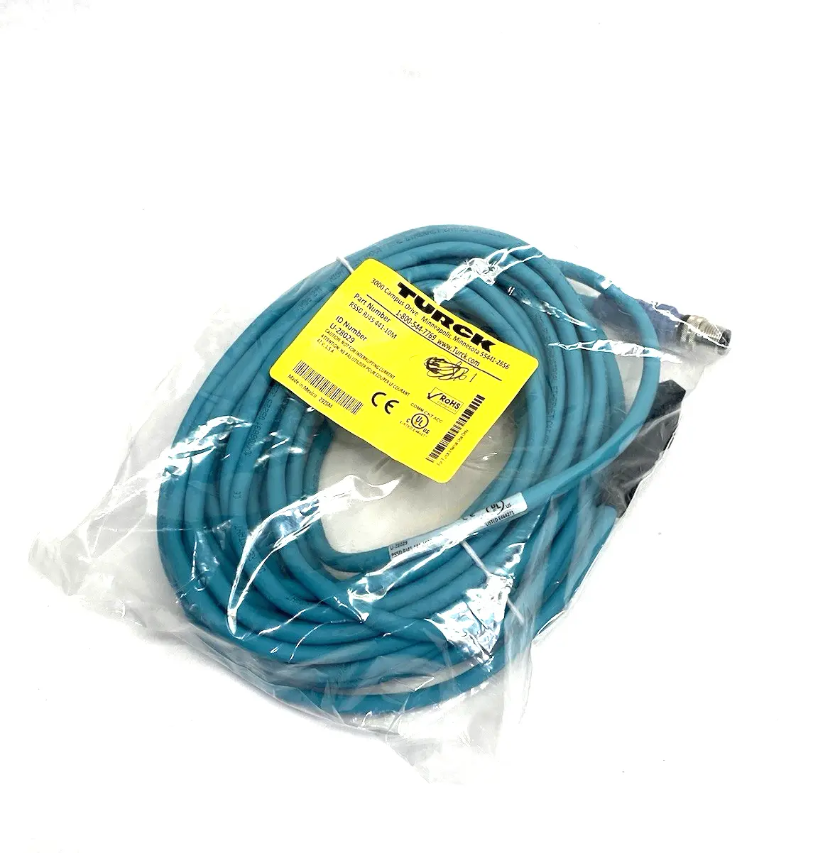 NEW TURCK DOUBLE-ENDED ETHERNET CORDSET M12 MALE TO RJ45 10M