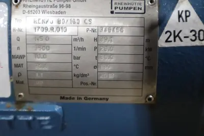 Rheinhutte Pump RCNKu 80/160 CS Standardized chemical pump in plastic STK S-644