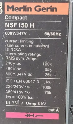 Merlin Gerin NSF150H Industrial Circuit Breaker 150A Three Pole (BIN645)