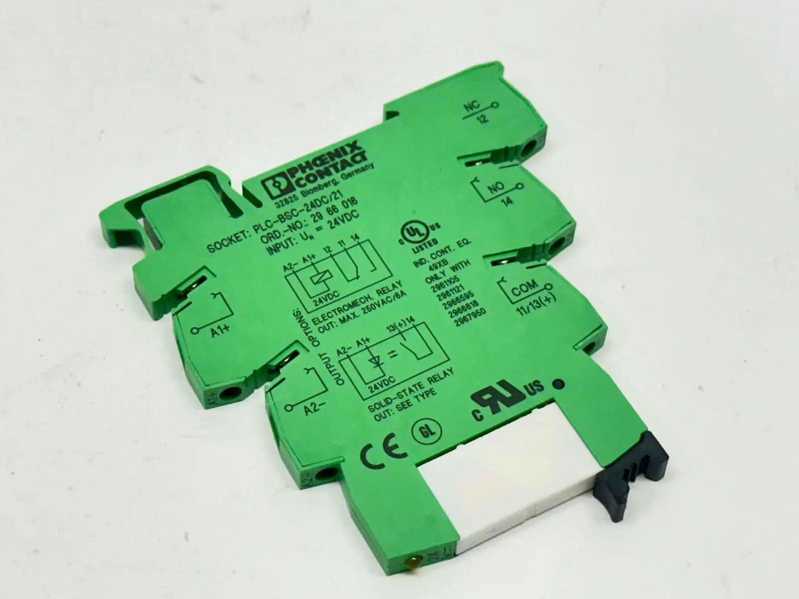 2966016,PLC-BSC-24DC/21 | Phoenix Contact PLC-BSC-24DC/21 Relay Base 2966016 w/ 2961118 6A 250V Relay - Used