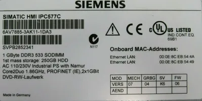 USED SIEMENS 6AV7885-3AK11-1DA3 CONTROL PANEL 6AV78853AK111DA3