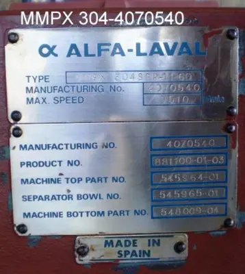 (3) Alfa-Laval MMPX 304 SGP-11-60 oil purifiers, 316SS.