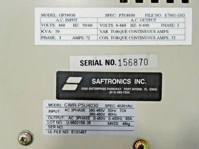 Used SAFTRONICS GP54030 Variable Speed Drives Ohio US | Equipment Recovery Corp. #1331124