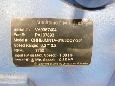 New | in-Stock SUMITOMO CHHBJMN1A-6165DCY-354 Gearmotors Ohio US | Equipment Recovery Corp. #1331610