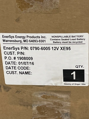ENERSYS 0790-6005 12V Nonspillable Sealed Lead Battery NEW