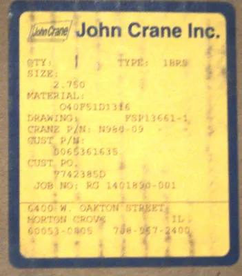 NEW JOHN CRANE N980-09 SEAL N98009 TYPE 1BRS 0065361635