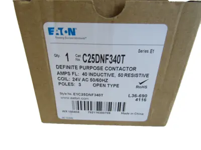 NEW EATON C25DNF340T DEFINITE PURPOSE CONTACTOR 3 POLES SERIES E1