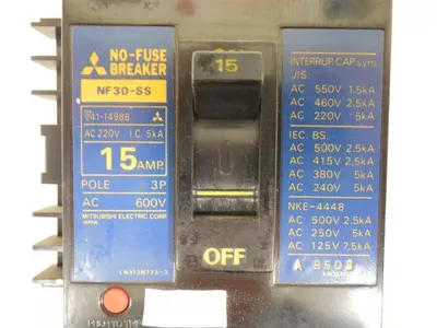 Mitsubishi NF30-SS No-Fuse Circuit Breaker 15 Amps 600VAC 3 Pole Auxiliary Used