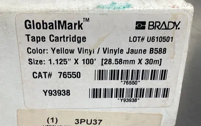 BRADY YELLOW VINYL TAPE 76550 1.125”x100’ 5B
