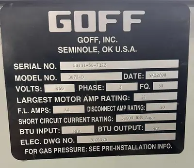 USED 2008 GOFF 3672-D SPINNER HANGER SHOT BLASTING MACHINE