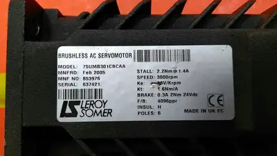 LEROY SOMER 75UMB301CBCAA BRUSHLESS AC SERVOMOTOR 3000RPM 98V/KRPM 1D