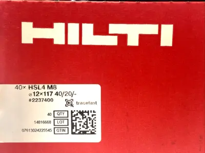 USED HILTI HSL4 M8 D12X117 40/20 HEAVY DUTY WEDGE ANCHOR LOT OF 40