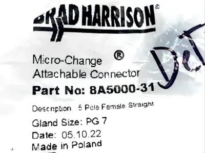 8A5000-31 | Brad Harrison  Female M12 5-Pin Micro-Change Attachable Connector PG 7 - New