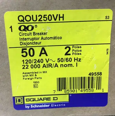 SQUARE D QOU250VH Circuit Breaker,50A,120/240V,2P 4E-8