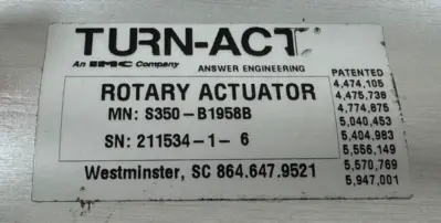 USED ANSWER ENGINEERING S350-B1958B TURN-ACT ROTARY ACTUATOR