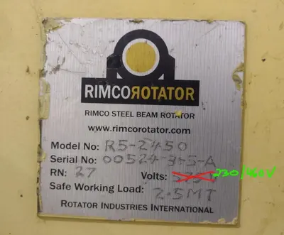 11,600 LBS RIMCO MODEL #R5-2450 ROTATOR POWERED I-BEAM ROLLOVER / ROTATOR MACHINE: STOCK #23597