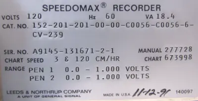 NEW LEEDS & NORTHRUP 152-201-00-00-C0056-C0056-6-CV-239 RECORDER