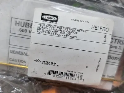 Hubbell HBLFRO Orange Single Pole Female Receptacle 400A 600V New