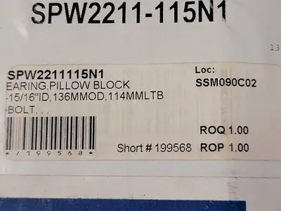 Pillow Block Bearing 1-15/16" Bore, SPW2211-115N1