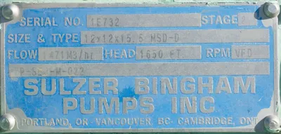 USED SULZER BINGHAM 12X12X15.5 MSD-D