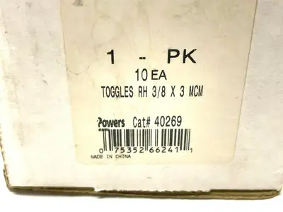 40269 | Powers  Round Head Toggle Bolt 3/8" x 3" MCM PKG OF 10 - New Other