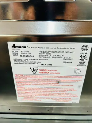 Amana RCS10TS 1000w Commercial Microwave w/ Touch Pad, 120v Refurbished