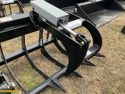 New Tomahawk 72” brush grapple attachment, two hydraulic grapple arms, skid steer quick attach