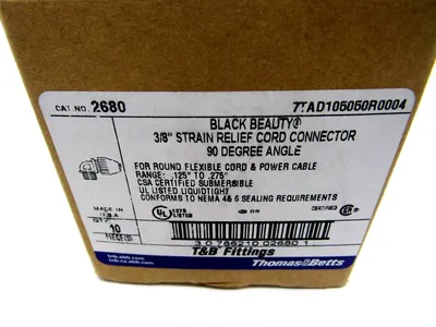 NEW 10 COUNT THOMAS & BETTS 2680 3/8"STRAIN RELIEF CORD CONNECTOR