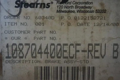 NEW STEARNS 108704400ECF BRAKE ASSY STD