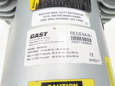 Gast R6335A-2 Regenair Regenerative Vacuum Blower 215cfm 3.5Hp 230/460V 3PH