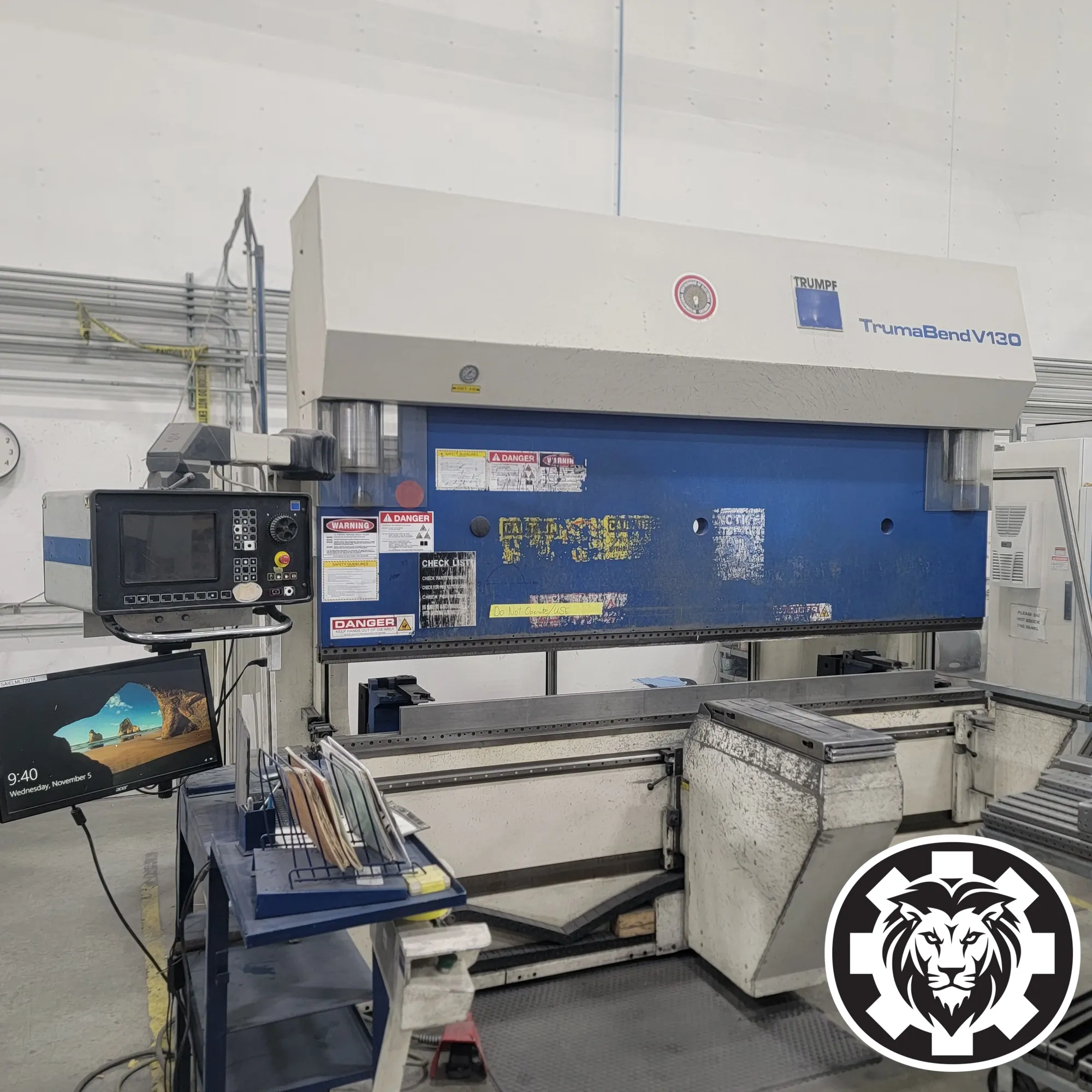143 Tons x 10' Trumpf TrumaBend V130 CNC Press Brake, 1999 - 6 Axis, CNC Crowning, Auto Sheet Support