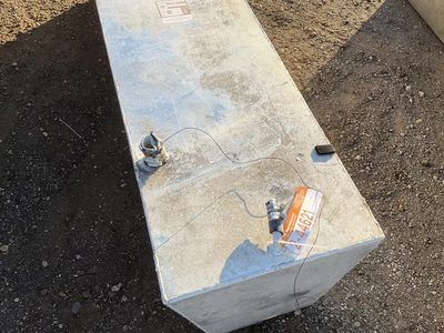 Buechler and Sons 100 gallon aluminum fuel tank, used, approx 74”L x 17-3/4” x 20”T