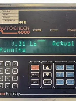 USED THERMO RAMSEY AUTOCHECK 4000 CHECKWEIGHER W/ 18.5" X 21.5" PLATFORM