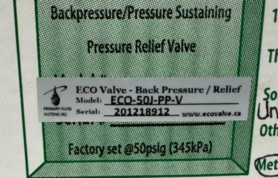 NEW ECO VALVE ECO-50J-PP-V PRESSURE RELIEF VALVE 1/2" 15DN