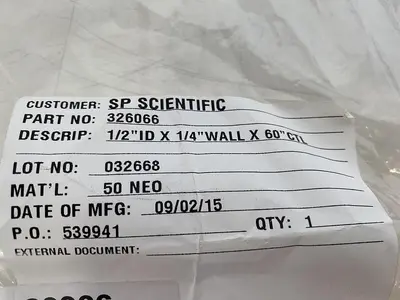 NEW SEAL FOR SP SCIENTIFIC LYOPHILIZER 1/2" ID X 1/4" WALL X 60" CTL 32066
