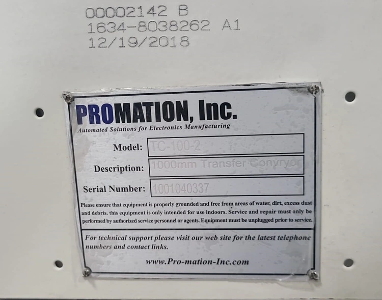 Used 2018 PROMATION TC-100-2 1000MM TRANSFER CONVEYOR PCB Transport Conveyor Ontario CA | Tekmart International Inc. #274238