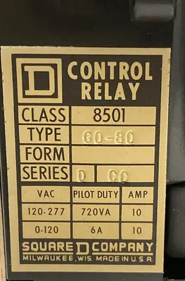 New | in-Stock SQUARE D 8501-G0-80 Miscellaneous Equipment (Electrical & Power) Ohio US | Surplus Asset Holdings #1233776