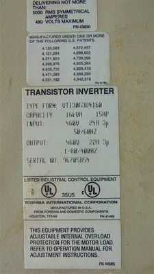 Toshiba VT130G3U4160 Transistor Inverter Drive 16 kVA 15 HP 460V Used