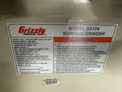 GRIZZLY G3104 GRINDERS, SURFACE, RECIPROC. TABLE | Wheeler Machinery Sales (4)
