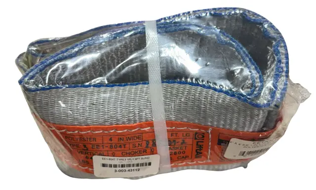 Lift-All 4" x 4ft Polyester Web Sling, Single-Ply Flat-Eye Tuff-Edge