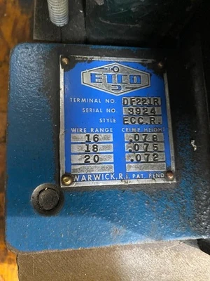 Perkins 3 Ton JUNIOR Bench Top ETCO Wire Terminal Press Crimping Machine