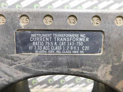 Instrument Transformers Inc. 143-750 Current Transformer 75:5 A. RF 1.33 Used