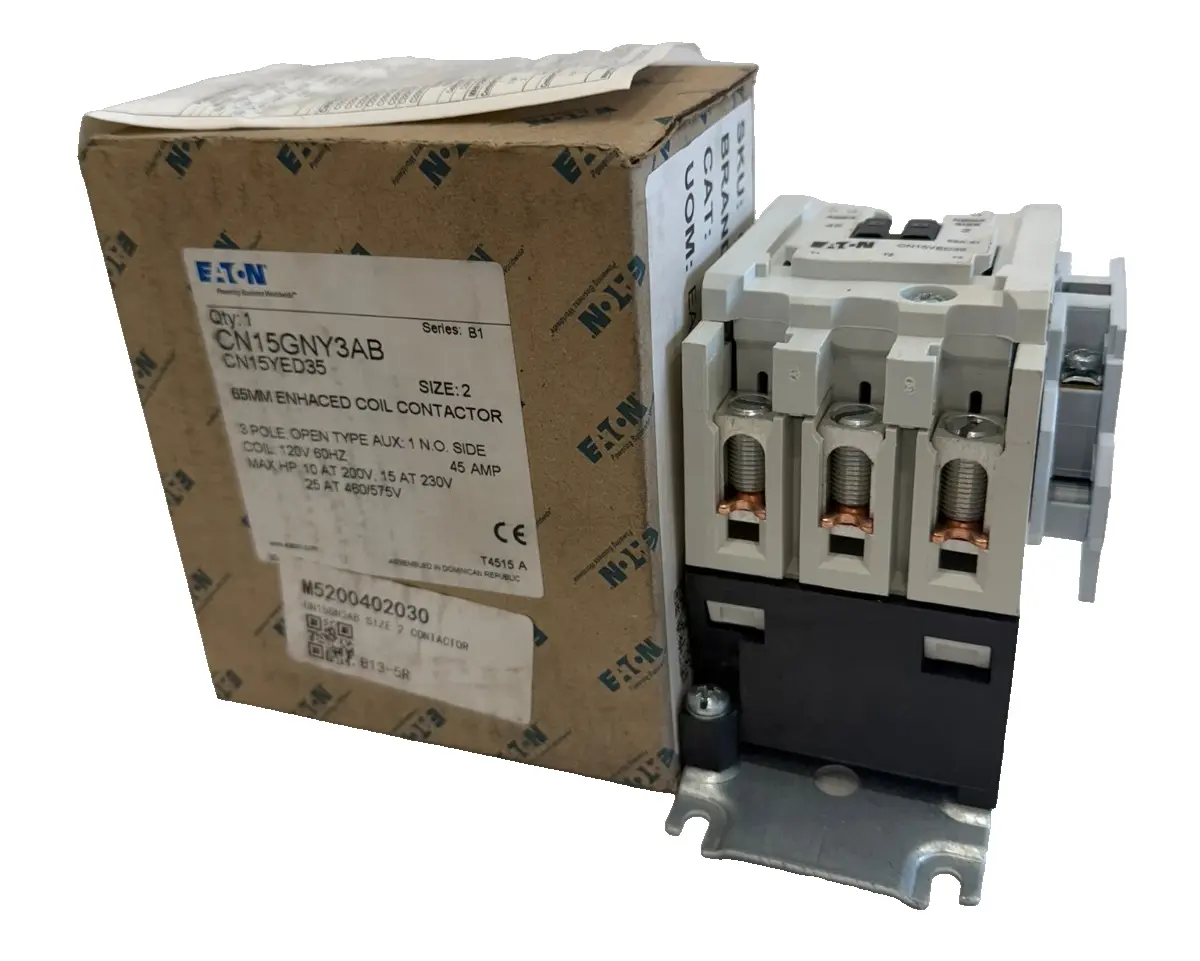 NEW EATON CN15GNY3AB 65MM COIL CONTACTOR SIZE 2 120V 60HZ CN15YED35