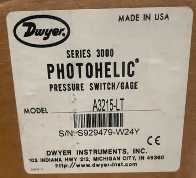 NEW DWYER A3215-LT PRESSURE SWITCH A3215LT 120VAC 50/60HZ 6WATTS