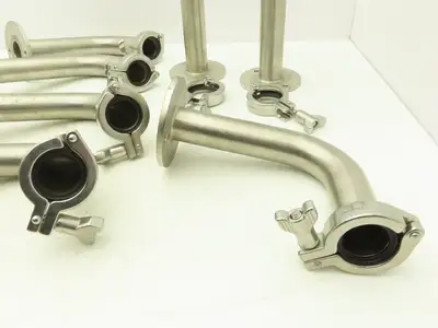 Stainless Sanitary 90° Long Elbow 1.5" Tri-Clamp x Flanged 2-Bolt  Lot of 7