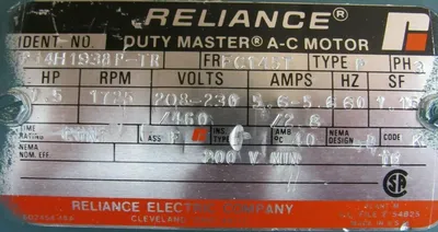 NEW RELIANCE ELECTRIC P14H1938P-TR MOTOR 1.5HP 1725RPM 7/8" F52A0604M-TR