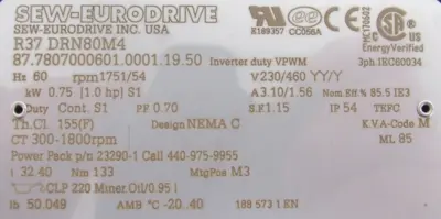 NEW SEW EURODRIVE R37 DRN80M4 GEAR MOTOR 32.40 R37DRN80M4