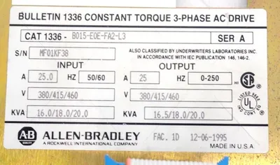 USED ALLEN BRADLEY 1336-B015-E0E-FA2-L3 AC DRIVE 1336B015E0EFA2L3